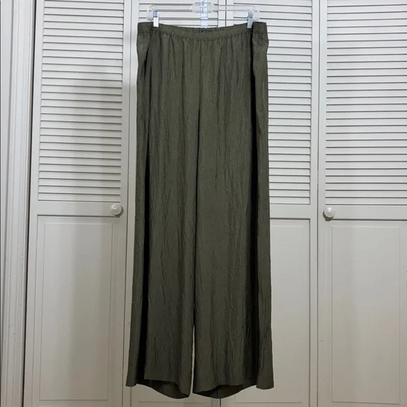 NWT J. Crew Olive Wide Leg Stratus Pant in Textured Satin XL - Picture 5 of 14